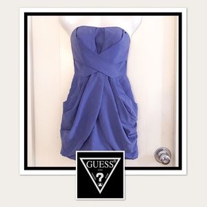 Strapless mini dress in dark lavender with pockets